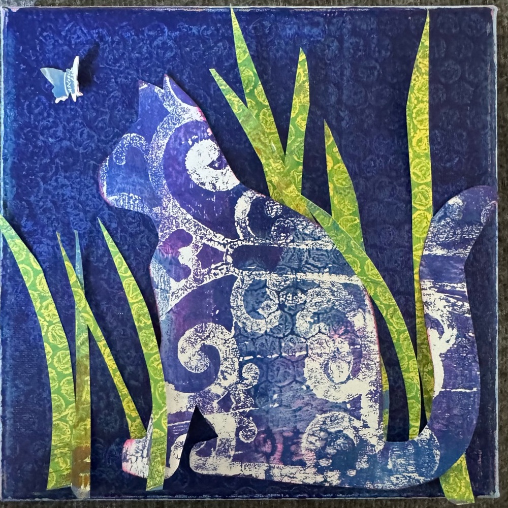 Hand painted cat collage on canvas